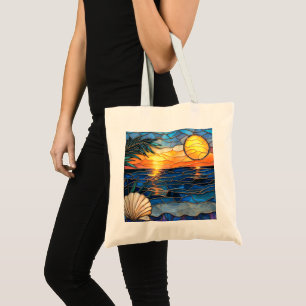 Tela Bolso Totem de Vidrio Emplomado Océano Atardecer