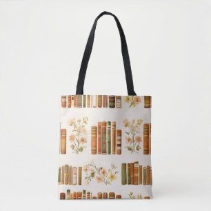 Tela Bolso Totem Floral Vintage de Libros Estética de
