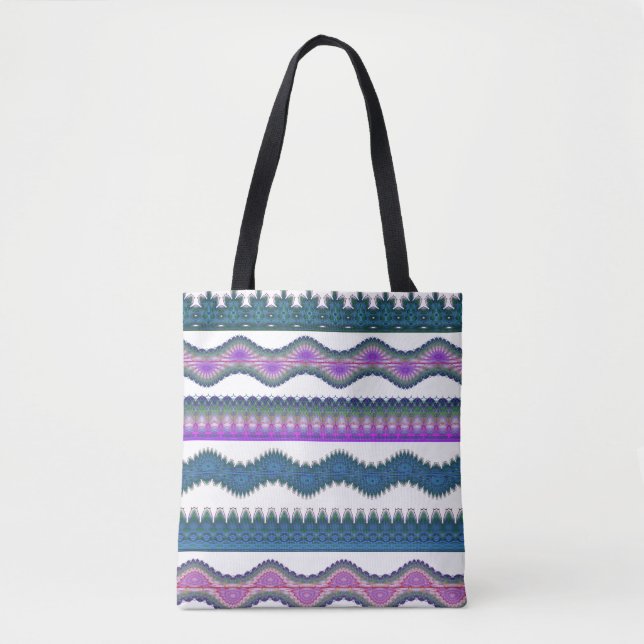 Tela Bolso Totémico de Estilo Boho con Patrón de Zigzag (Anverso)