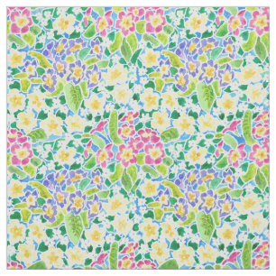 Tela Bonito Azul Rosa Amarillo Primrosis Tejido Floral