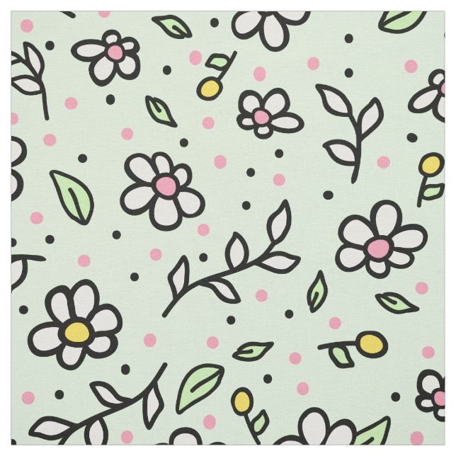 Tela Bonito Doodle Daisy Flowers Cute Girly Pattern (Retal)