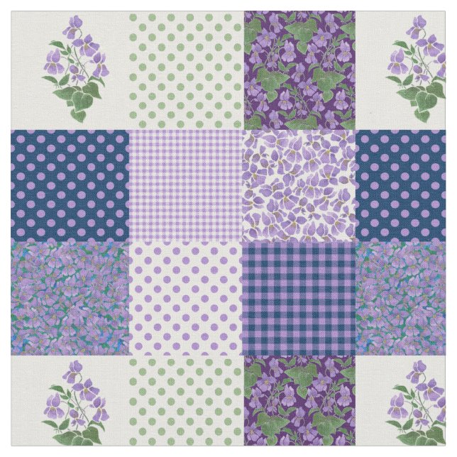 Tela Bonito Mauve Faux Patchwork Sweet Violets Fabric (De cerca)