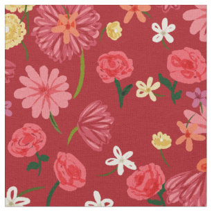 Tela Bonito Petite Flowers Pattern en Borgoña Roja