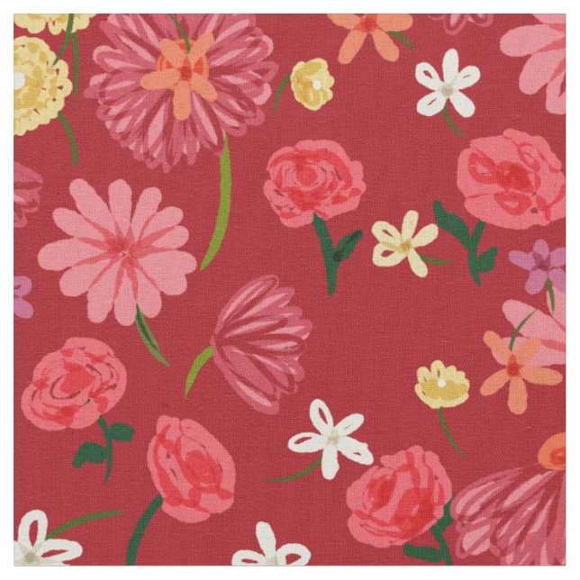 Tela Bonito Petite Flowers Pattern en Borgoña Roja (De cerca)