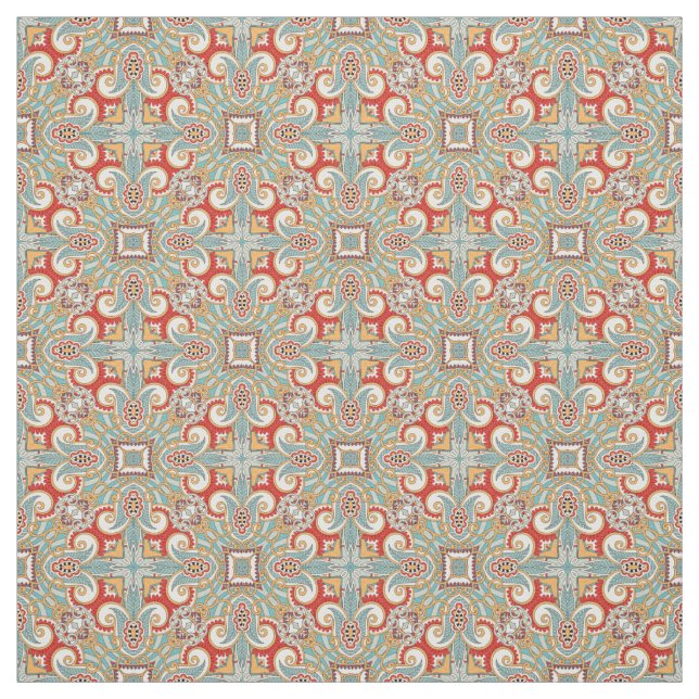 Tela Bonito Retro Moda Rojo Verde azulado Patrón de mos (Retal)