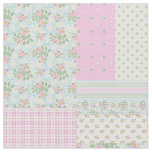 Tela Bonito Rosy Posy Perro Rosas Faux Patchwork Fabric
