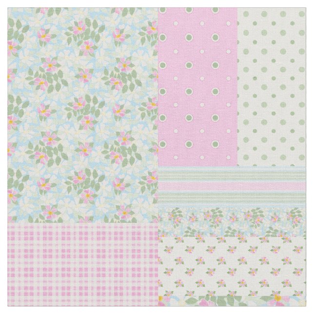 Tela Bonito Rosy Posy Perro Rosas Faux Patchwork Fabric (De cerca)