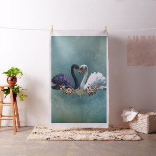 Tela Bono eterno, cisnes negros y blancos enamorados.