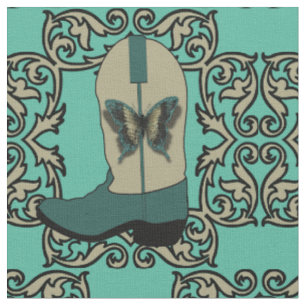 Tela Boots De Vaquero Con Mariposa Y Marco De Barrido