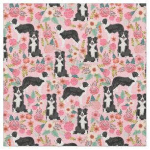 Tela Borde Collie perro vintage florines rosa