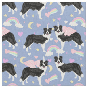 Tela Borde de los perros Collie unicornio rainbows past