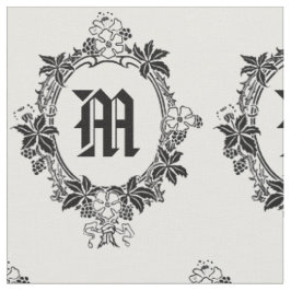 Tela Borde floral en blanco y negro con monograma