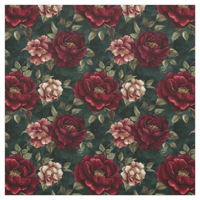 Tela Bordeaux Oscuro Floral de Peonía (Retal)