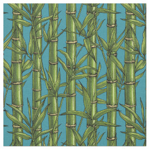 Tela Bosque de bambú en azul