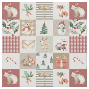 Tela Bosque de Navidad Animales del bosque quilt neutra