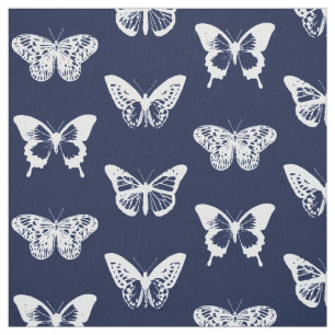 Tela Bosquejo, azules marinos y blanco de la mariposa