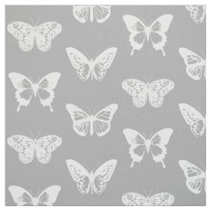 Tela Bosquejo de la mariposa, gris de plata y blanco