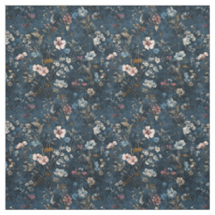 Tela Botánico Elegante Floral Vintage Azul Marino Rústi