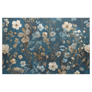 Tela Botánico Elegante Floral Vintage Azul Marino Rústi