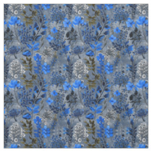 Tela Botánico Floral Vintage Azul Marino Rústico y Auda