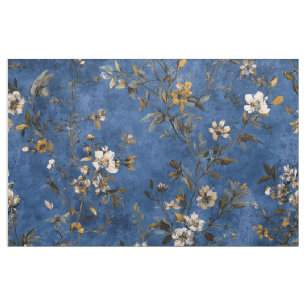Tela Botánico Floral Vintage Azul Marino Rústico y Auda
