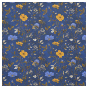 Tela Botánico Floral Vintage Azul Marino Rústico y Auda