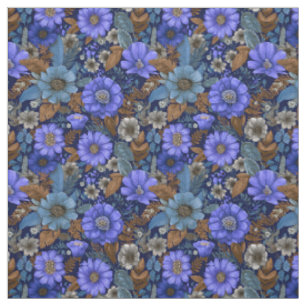 Tela Botánico Floral Vintage Azul Marino Rústico y Auda