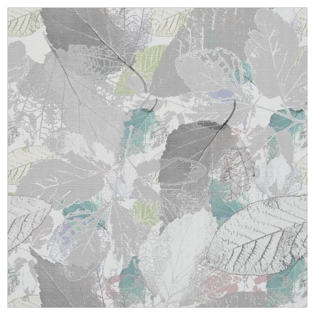 Tela Botánico, gris, hojas, blanco y gris, turquesa (Retal)