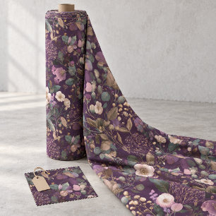 Tela Botánico Morado Rústico Floral Vintage Negrita