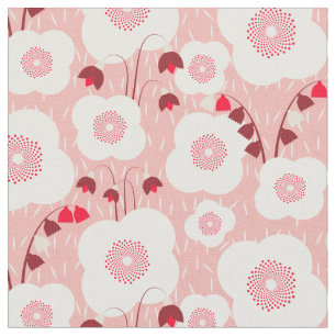 Tela Botánicos neutrales - Poppies rosados