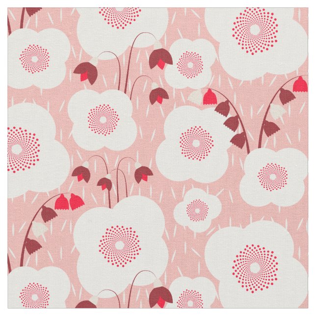 Tela Botánicos neutrales - Poppies rosados (De cerca)