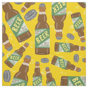 Tela Botella de cerveza y patrón de tapas con burbujas
