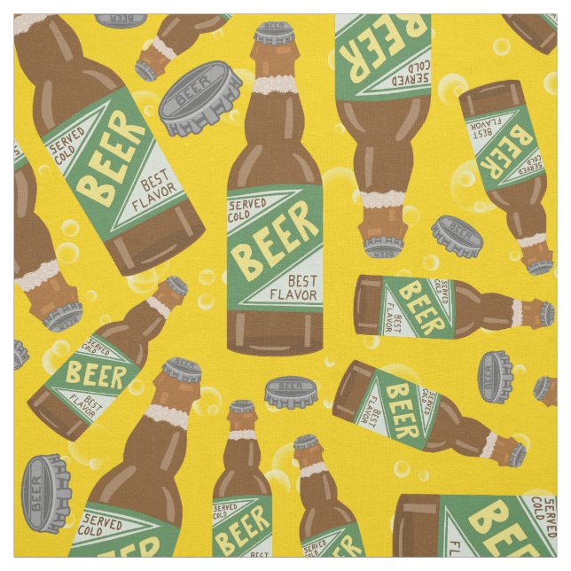 Tela Botella de cerveza y patrón de tapas con burbujas  (Retal)