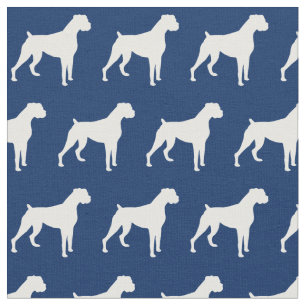 Tela Boxer Dog Silhouette Mascota Navy Blue
