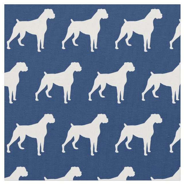 Tela Boxer Dog Silhouette Mascota Navy Blue (De cerca)