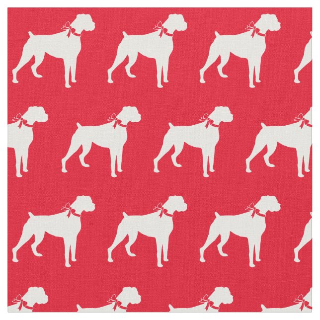 Tela Boxer Dog Silhouette Mascota Red (De cerca)