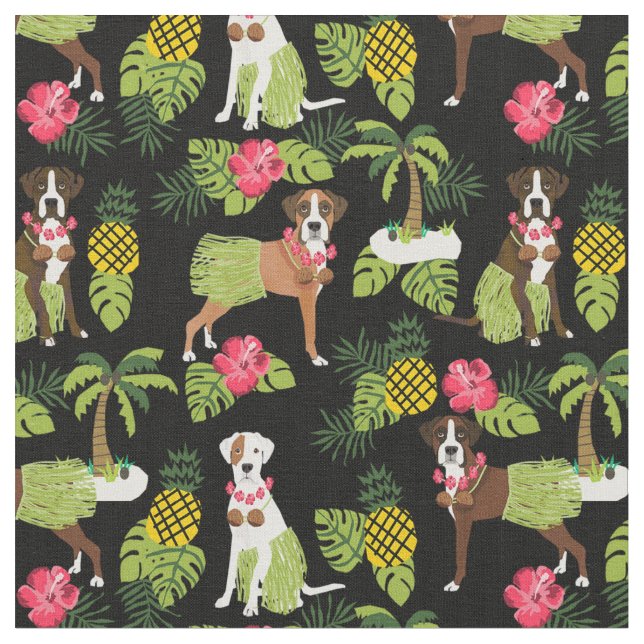 Tela Boxer Perro hula tropical negro (De cerca)