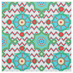 Tela Bright Boho   Aqua y Chevron Rojo