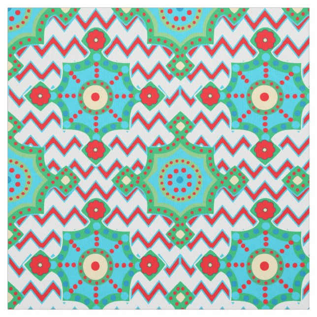 Tela Bright Boho | Aqua y Chevron Rojo (Retal)