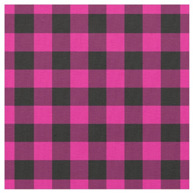 Tela Bright Pink & Black Gingham Plaid (De cerca)