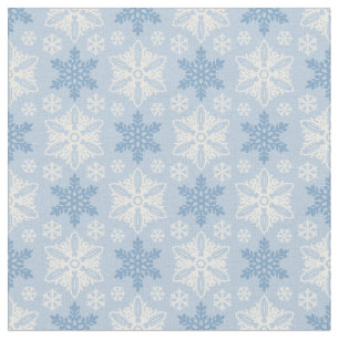 Tela Brillante patrón de copo de nieve blanco azul e in