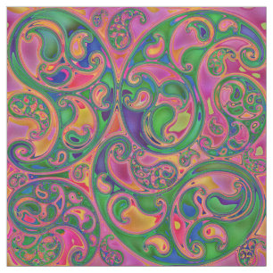 Tela Brillantes y espirales de Paisley brillantes y col