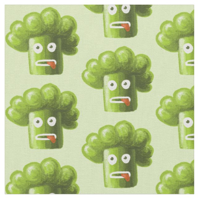 Tela Broccoli Funny Patrón Vegetario Vegetario (De cerca)