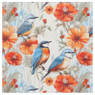 Tela Brujas de hadas y flores de adormidera de naranja 