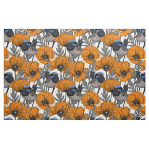Tela Brujas de hadas y flores de amapola naranja 2