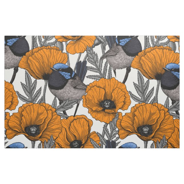 Tela Brujas de hadas y flores de amapola naranja 2 ("Cuarto gordo" (fat quarter))