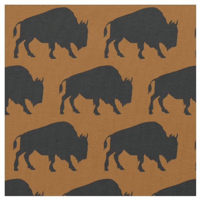 Tela Búfalo Bison Silhouettes Rust Naranja Brown (De cerca)