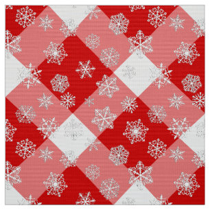 Tela Buffalo rojo y blanco con copos de nieve