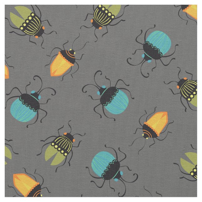 Tela Bugs Beetles Mid Century Mod Cute (De cerca)