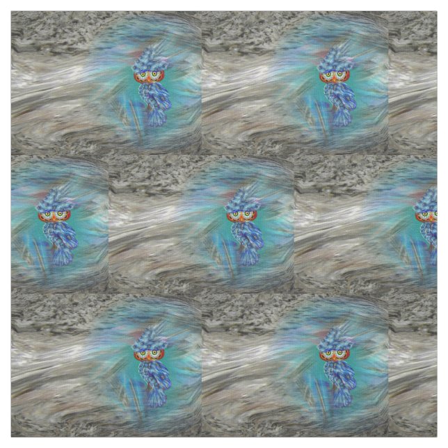 Tela Búho azul mágico de la moda del plumaje (Retal)